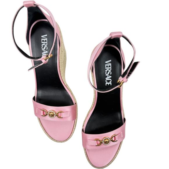 New Versace 95 Medusa Satin Espadrille Wedge Sandals Pink Size 40 - Picture 4 of 10